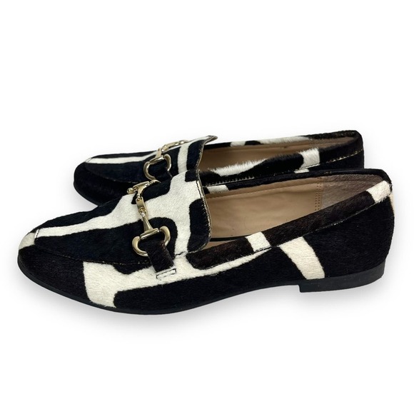 Alfani Shoes Womens 6.5 Black White Calf Hair Loafers Brass Horse Bite Clasp - Picture 4 of 12